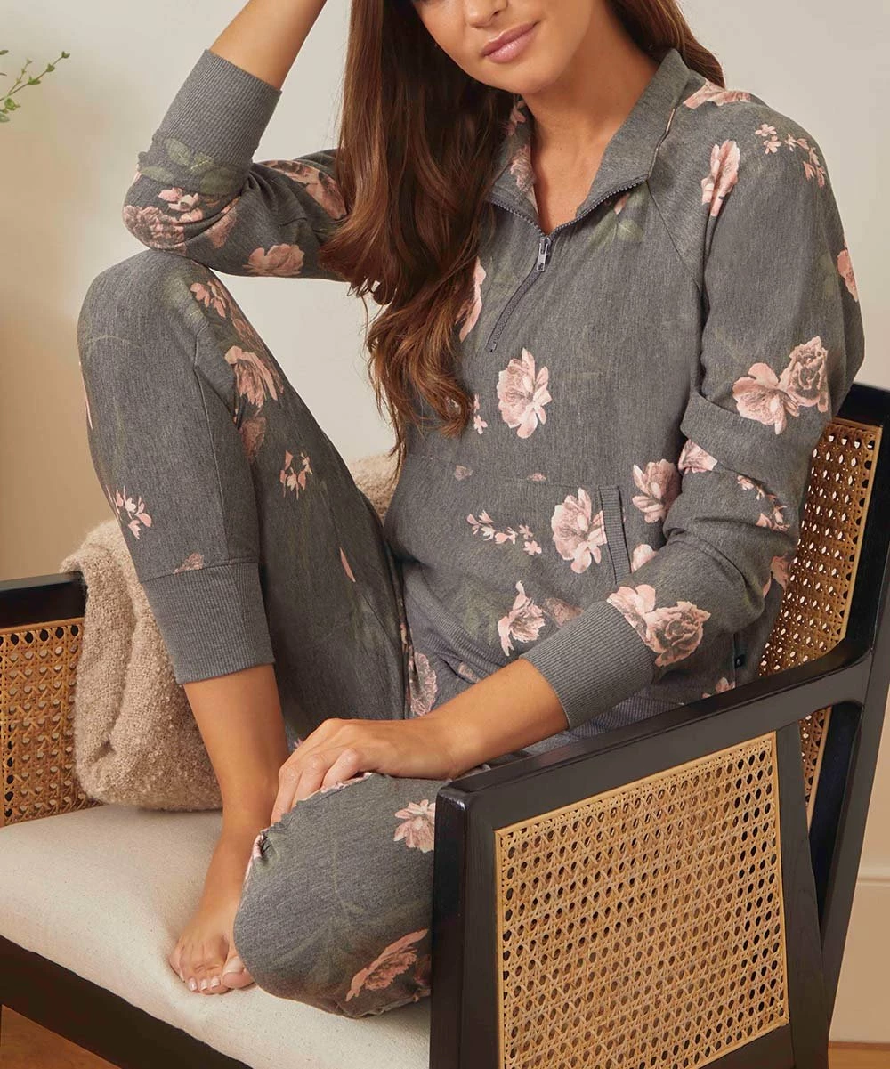 Marika | Gray & Mauve Floral Dara Pocket Quarter-Zip Jacket - Women 3 Marika | Gray & Mauve Floral Dara Pocket Quarter-Zip Jacket - Women