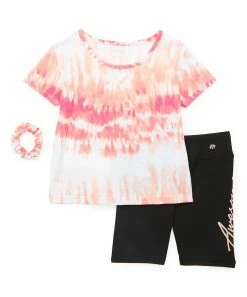 Marika | Pink Glow Tie-Dye Tee & Black 'Awesome' Bike Shorts - Girls
