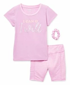Marika | Violet 'I Can & I Will' Crewneck Tee & Violet Stripe Bike Shorts - Girls