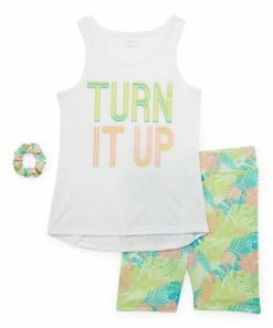 Marika | White 'Turn It Up' Tank & Green Floral Bike Shorts - Girls