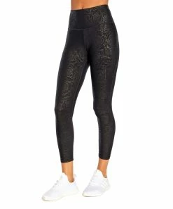 Marika | 22'' Black Rose Embossed Aliza Capri Pocket Leggings - Women