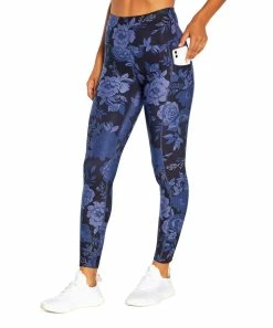 Marika | Blue Floral Pocket Ankle Leggings - Women