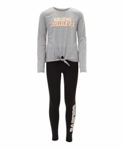 Marika | Heather Gray 'Believe Achieve' Top & Black 'Believe' Leggings - Girls