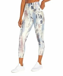 Marika | White Distressed Wash Abigail Pocket 22'' Capri Leggings - Women