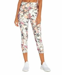 Marika | Cream & Mauve Watercolor Floral Carson Capri Leggings - Women