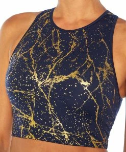 Marika | Dark Blue & Goldtone Marble Foil Ari Sports Bra -Outlet Marika Store zu109733333 alt 2 tm1666114371