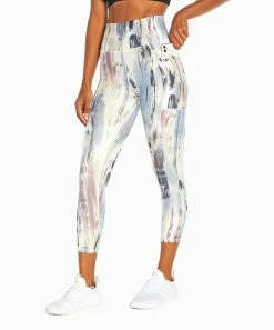 Marika | White & Light Blue Abstract Distressed Abigail Capri Leggings - Plus