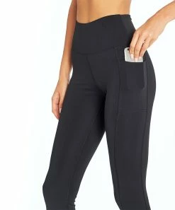 Marika | 25'' Black High-Rise Pocket Flat Waist Crop Leggings - Women
